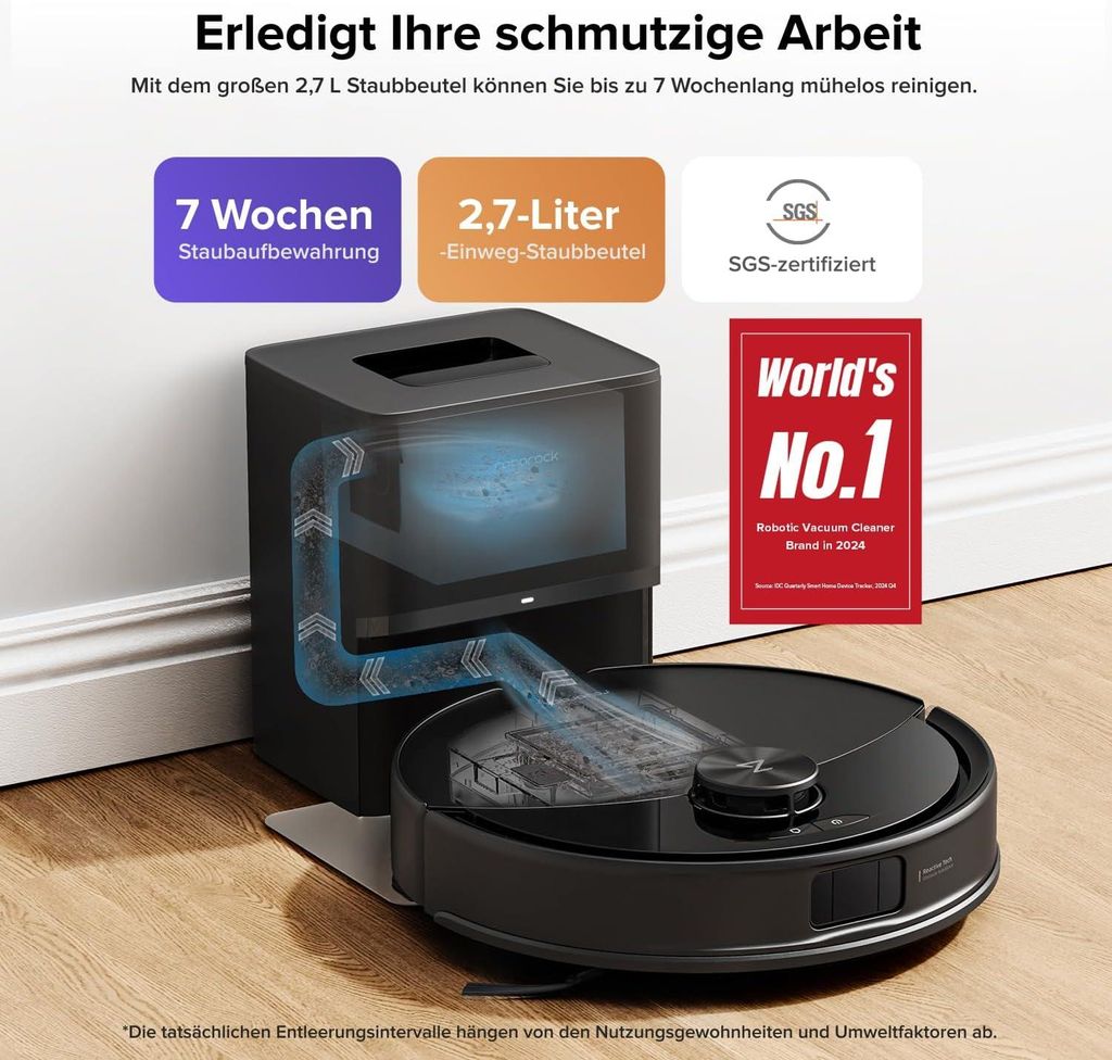 roborock Q10 S5+ Set Staubsauger Roboter, 10.000 Pa(Upgrade von S8 Plus), Dual Anti - Tangle System, Auto Lifting Mopping, Ideal für Tierhaare (Schwarz)