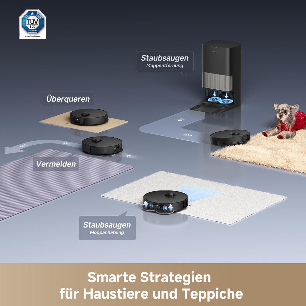 Dreame Staubsauger Roboter L40s Pro Ultra,Schwarz,DREAME,19000Pa Saugkraft,Selbstreinigende Ausfahrbare Wischmopps,Detangling DuoBrush,Hindernisvermeidung
