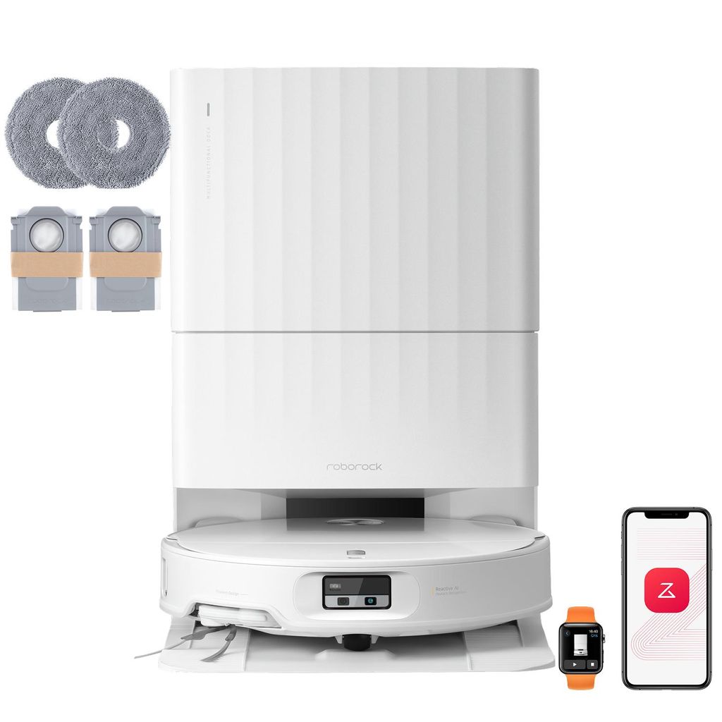 roborock Qrevo Edge 2 Set Staubsauger Roboter, 25.000 Pa Saugroboter mit Wischfunktion, Wischmopp - Hebefunktion 80 °C Moppwäsche mit heißem Wasser Weiß