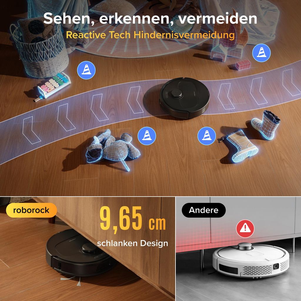 roborock Qrevo S Pro Set Staubsauger Roboter mit Wischfunktion, 18.500Pa(Upgrade von QV 35A), Anti - Tangle System, 75 °C Heißwasser - Moppwäsche, Schwarz