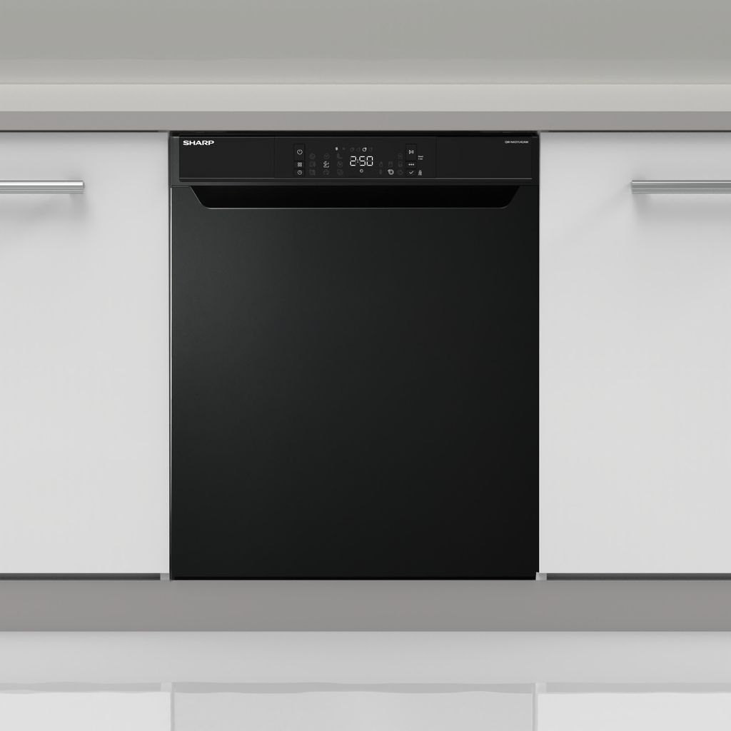 Sharp QW - NA3YU42AM - DE unterbaufähiger Geschirrspüler mit Besteckschublade (60cm), (14 Gedecke, EEK A), (9 Programme, AquaStop), Mattschwarz
