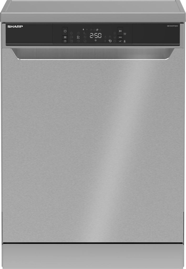 Sharp QW - NA3YF42AI - DE Freistehender Geschirrspüler mit Besteckschublade (60cm), (14 Gedecke, EEK A), (9 Programme, AquaStop), Edelstahl