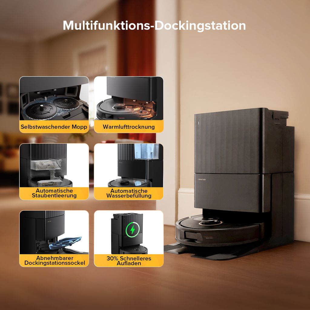 roborock Qrevo S5V Saugroboter mit Wischfunktion, 12.000Pa, Zero - Tangle System, Warmlufttrocknung, Multifunktions - Dockingstation (Schwarz)