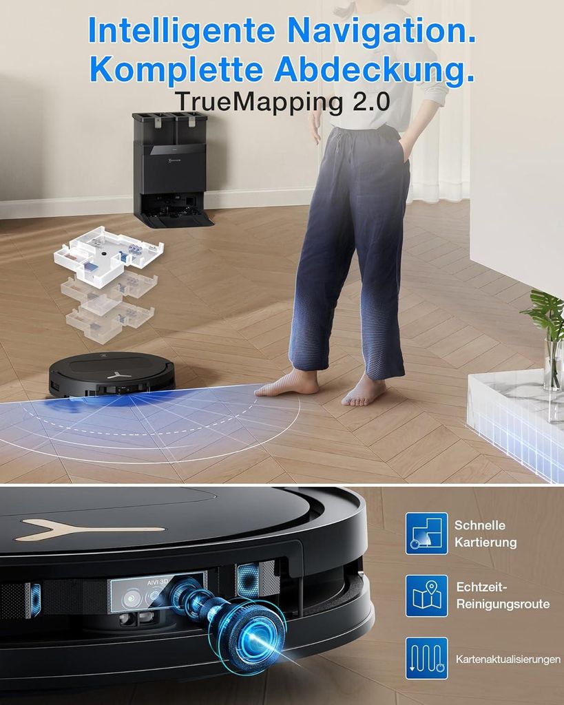 Ecovacs DEEBOT T50 PRO Omni Gen3 Care kit Staubsauger Roboter mit Wischfunktion (Enthält 2 zusätzliche Wischpads, 3 Filter und 3 Staubbeutel) Schwarz