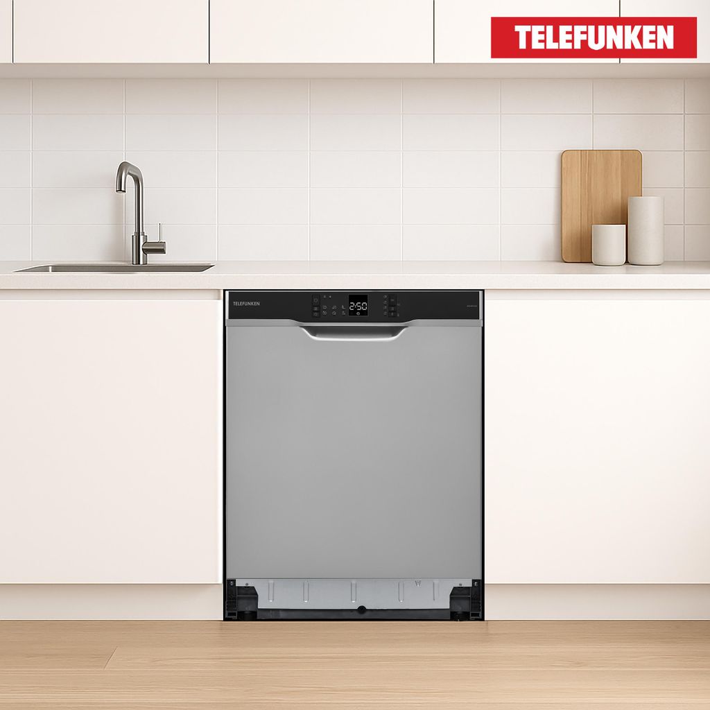 TELEFUNKEN Geschirrspüler Unterbau 60 cm, Spülmaschine Silber, 12 Maßgedecke, 6 Programme, AquaStop, 45 dB, GEU6012DI