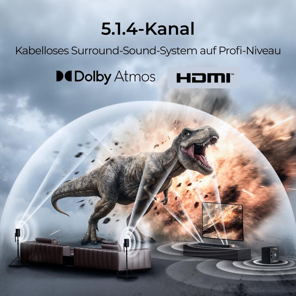 Ultimea Skywave Series 5.1.4 Professionelle Soundbar mit Dolby Atmos, 5.1.4 Surround Sound System mit 8" Subwoofer & 2 kabellosen Rear - Lautsprechern