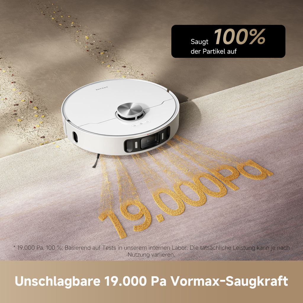 Dreame L40 Ultra AE Roboterstaubsauger mit Wischfunktion 2in1, 19000 Pa Saugleistung, 75 °C Selbstreinigung, Anti - Tangle, Dual - Line - Laser, Weiß
