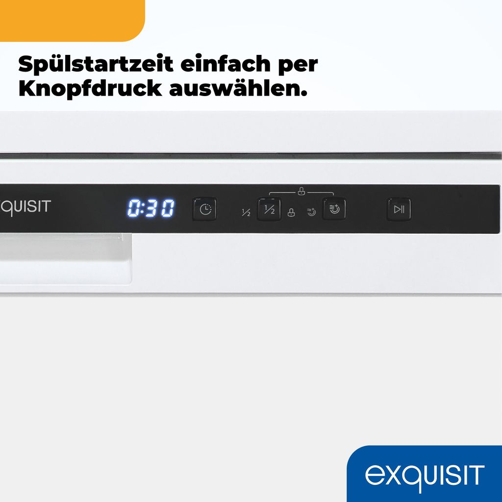 Exquisit Geschirrspüler 60 cm, Unterbaufähig, 12 Maßgedecke, 11 Liter, Startzeitvorwahl, LED - Display, GSP6312 - 030E weiss
