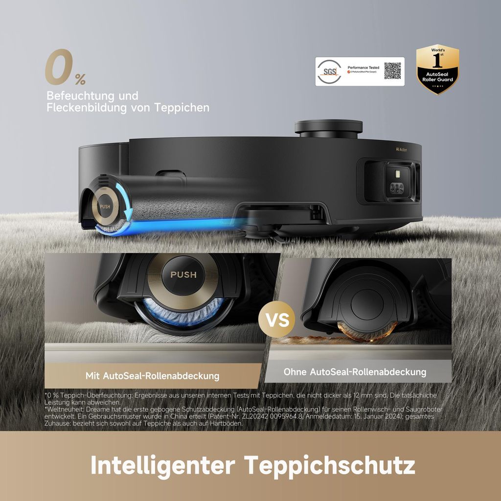 Dreame Aqua10 Roller Staubsauger Roboter mit Wischfunktion,30kPa Saugkraft,KI - Navigation,Heißwasserwaschen,Heißlufttrocknung,0 Tangle,Selbstreinigung