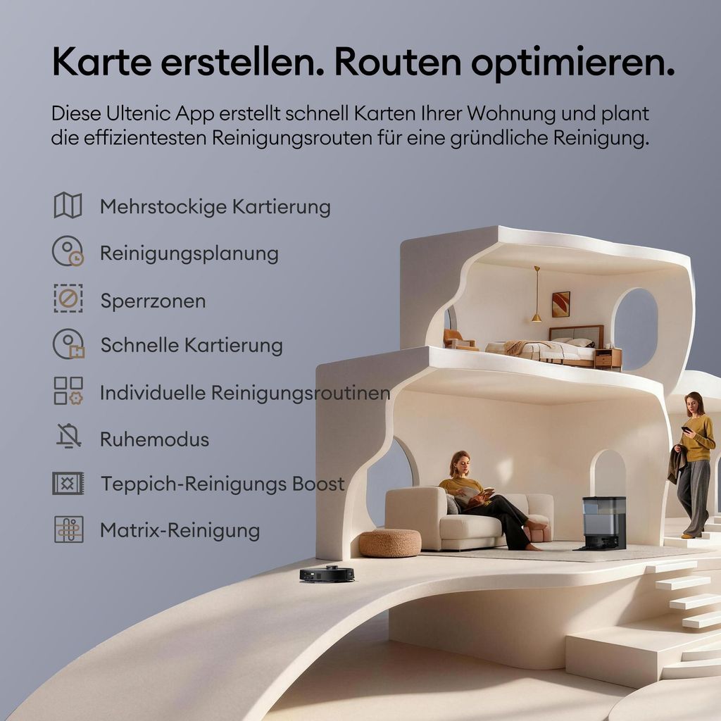 Ultenic Nass - Trocken - Saugroboter 25000Pa Saugkraft,Staubsauger Roboter mit Absaugstation 3L, 9 - in - 1 Automatikstation, Dual - Airflow - Heißlufttrocknung