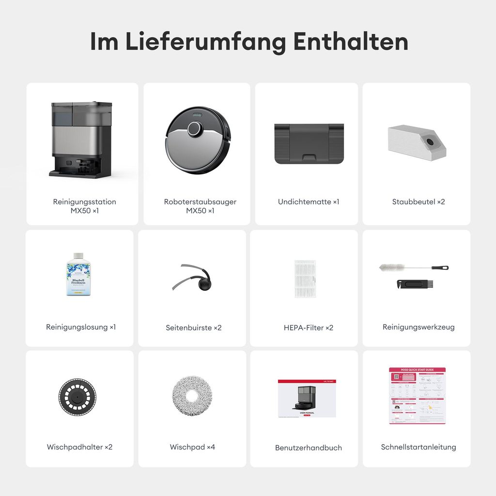Ultenic Nass - Trocken - Saugroboter 25000Pa Saugkraft,Staubsauger Roboter mit Absaugstation 3L, 9 - in - 1 Automatikstation, Dual - Airflow - Heißlufttrocknung