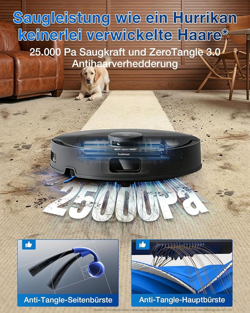 Ecovacs DEEBOT T30e Omni Staubsauger Roboter mit Wischfunktion, 25.000 Pa, ZeroTangle 3.0 Anti - Verheddern, 75°C Moppwäsche, Saugroboter, Schwarz