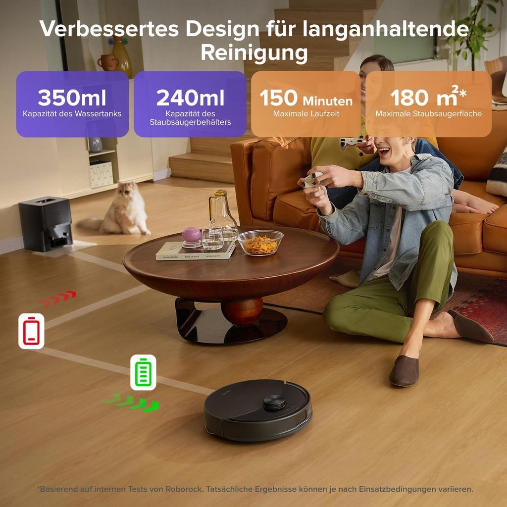 roborock Q10 S5+ Set Staubsauger Roboter, 10.000 Pa(Upgrade von S8 Plus), Dual Anti - Tangle System, Auto Lifting Mopping, Ideal für Tierhaare (Schwarz)