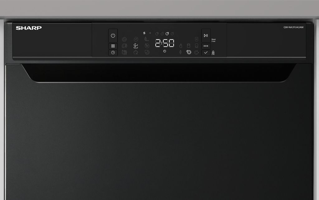 Sharp QW - NA3YU42AM - DE unterbaufähiger Geschirrspüler mit Besteckschublade (60cm), (14 Gedecke, EEK A), (9 Programme, AquaStop), Mattschwarz