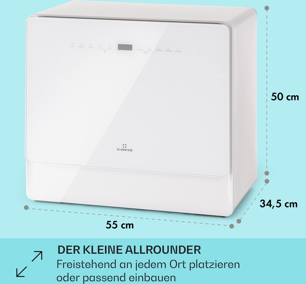 Klarstein Mini - Geschirrspüler für 5 Gedecke, Leiser Geschirrspüler Klein mit 7 Spülprogrammen, Kleiner Tisch - Geschirrspüler für Zuhause Büro Camping, Geschirrspüler Mini mit Wasseranschluss