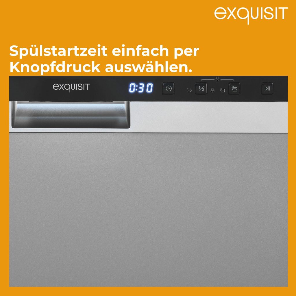 Exquisit PRO Geschirrspüler 60 cm, Unterbaufähig, EEK: C, 14 Maßgedecke, Automatische Türöffnung, Startzeitvorwahl, 11 Liter, GSP56314 - 030C silber