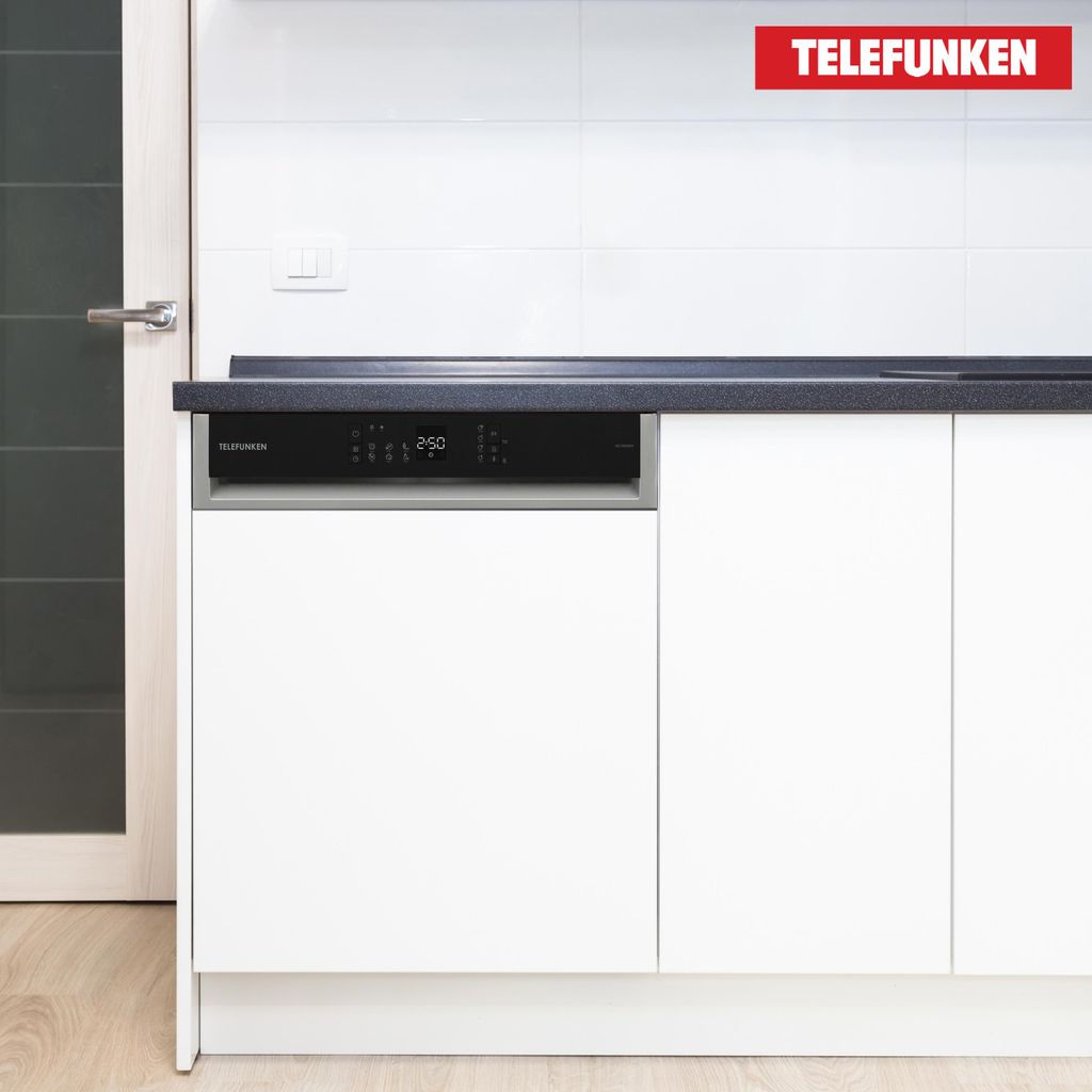 TELEFUNKEN Geschirrspüler 60 cm teilintegrierbar, Einbau Spülmaschine, 12 Maßgedecke, 6 Programme, AquaStop, GET6012DI