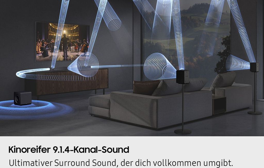 Samsung Q - series Q - Serie Soundbar HW - Q935GF 9.1.4 - Kanal Subwoofer & Rücklautsprecher (2025), 9.1.4 Kanäle, DTS Digital Surround, DTS:X, Dolby Atmos, Dolby Digital, Dolby TrueHD, Game Pro, Kabellos, Separat, Schwarz, Titan