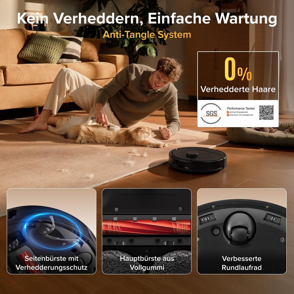 roborock Qrevo S Pro Staubsauger Roboter mit Wischfunktion, 18.500Pa(Upgrade von QV 35A), Anti - Tangle System, 75 °C Heißwasser - Moppwäsche, Schwarz