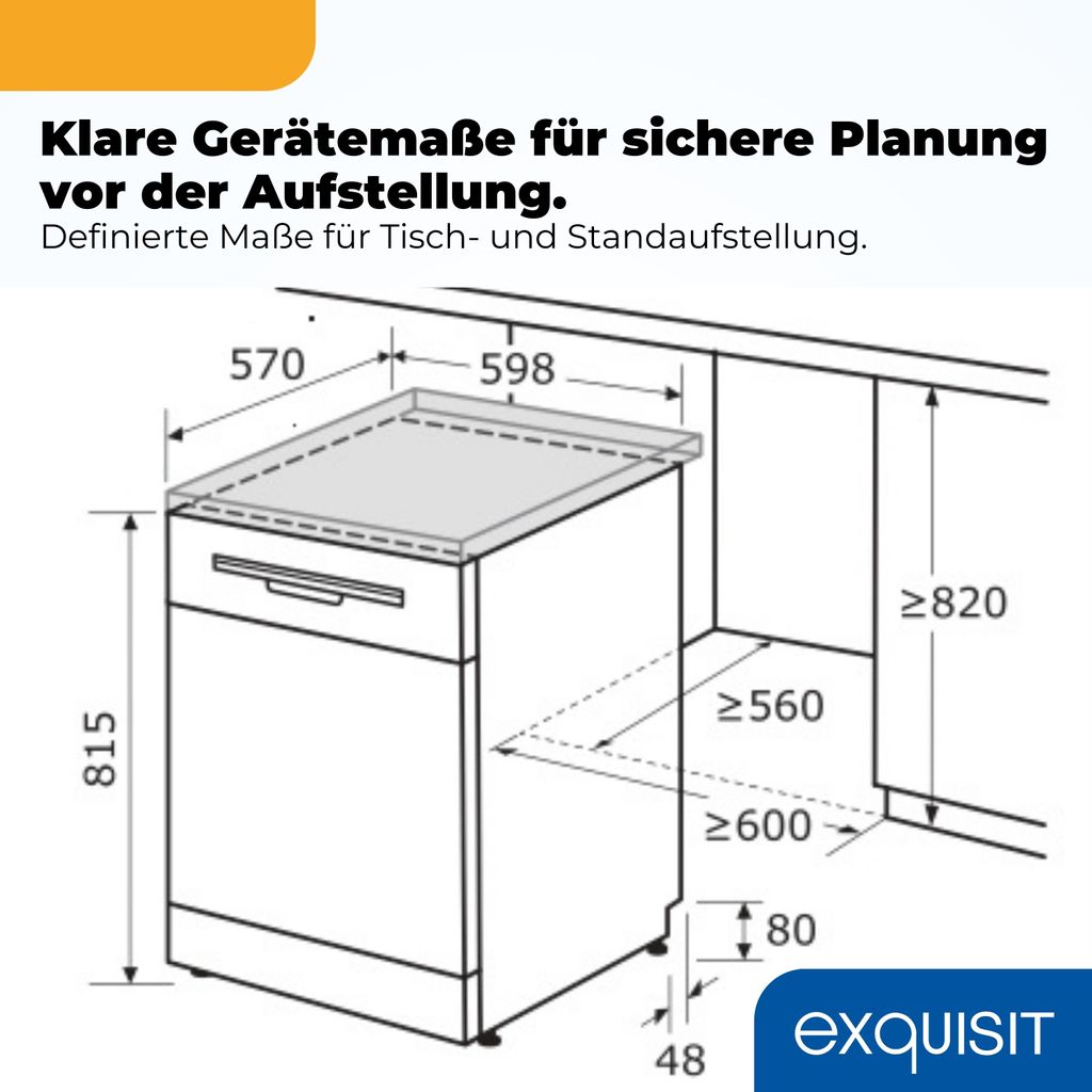 Exquisit PLUS Geschirrspüler 60 cm, 12 Maßgedecke, Unterbaufähig, Startzeitvorwahl, 11 Liter, GSP56312 - 030E weiss