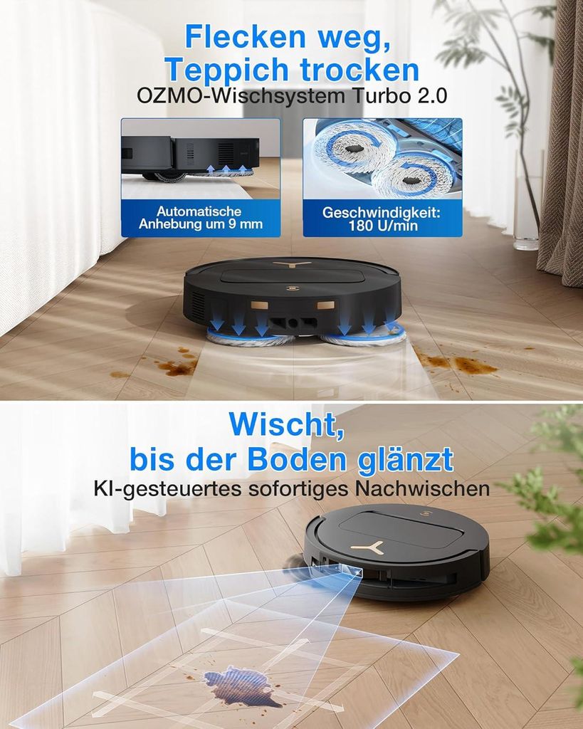 Ecovacs DEEBOT T50 PRO Omni Gen3 Care kit Staubsauger Roboter mit Wischfunktion (Enthält 2 zusätzliche Wischpads, 3 Filter und 3 Staubbeutel) Schwarz