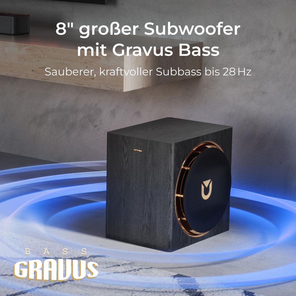 Ultimea Skywave Series 5.1.4 Professionelle Soundbar mit Dolby Atmos, 5.1.4 Surround Sound System mit 8" Subwoofer & 2 kabellosen Rear - Lautsprechern