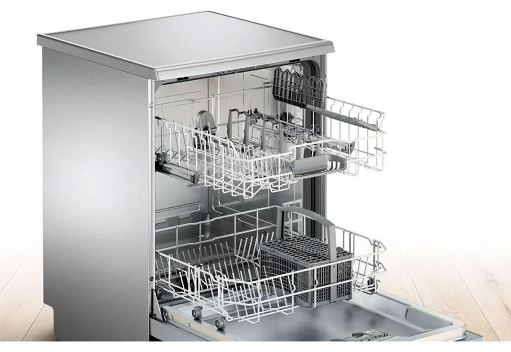 Bosch SMS25AI05E, Freistehend, Standardgröße (60 cm), Edelstahl, Edelstahl, Tasten, Drehregler, 1,75 m