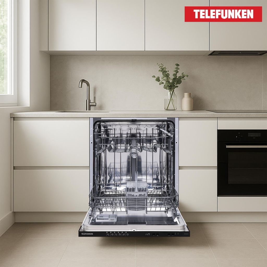 TELEFUNKEN Geschirrspüler vollintegrierbar 60 cm, Einbau Spülmaschine, 12 Maßgedecke, 6 Programme, AquaStop, GEV6012D