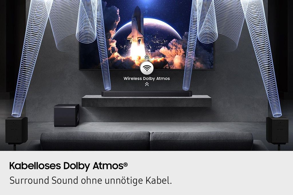Samsung Q - series Q - Serie Soundbar HW - Q935GF 9.1.4 - Kanal Subwoofer & Rücklautsprecher (2025), 9.1.4 Kanäle, DTS Digital Surround, DTS:X, Dolby Atmos, Dolby Digital, Dolby TrueHD, Game Pro, Kabellos, Separat, Schwarz, Titan