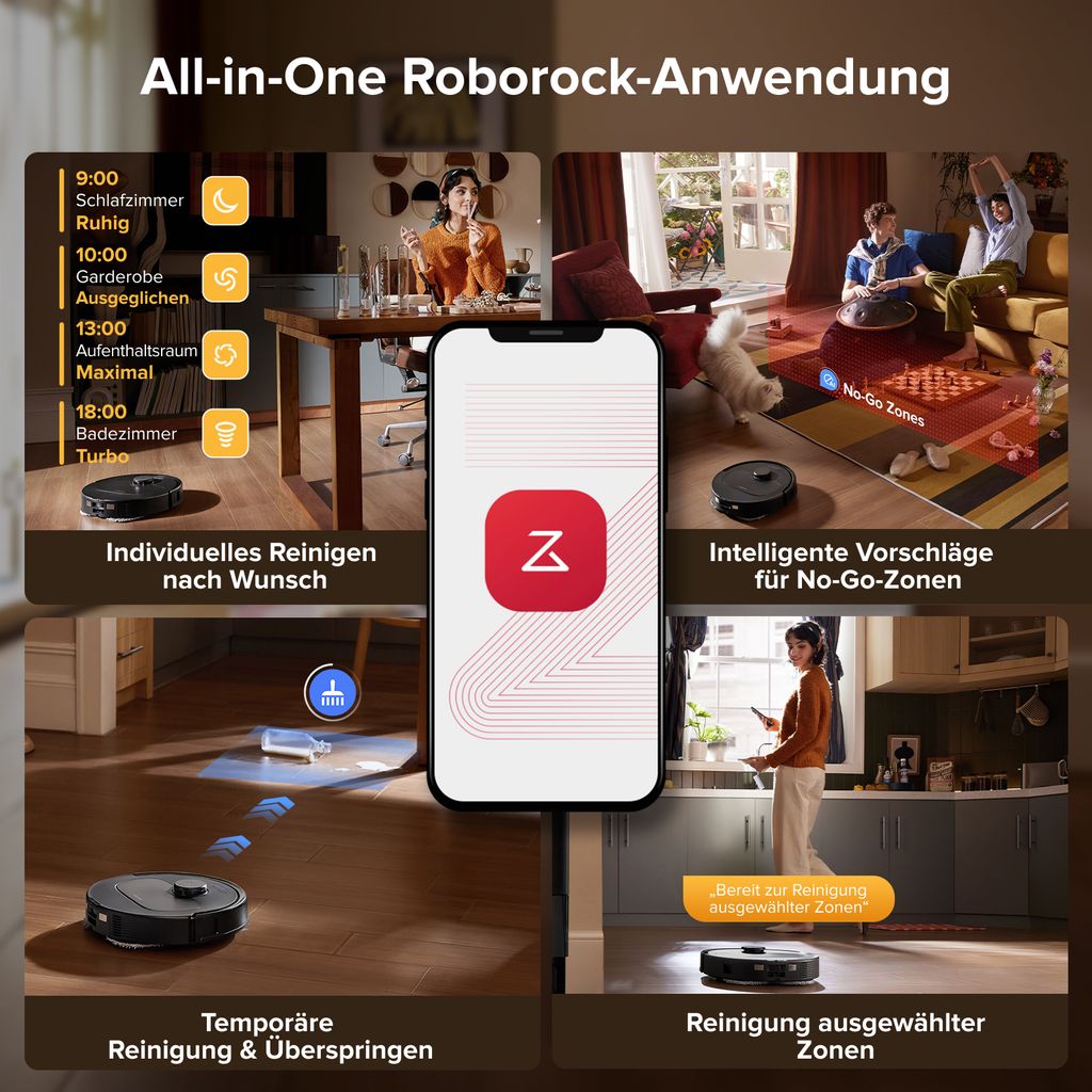 roborock QV 35S Staubsauger Roboter, 10.000Pa Saugroboter (Upgrade von Qrevo Plus), Anti - Tangle - Bürsten, Anhebbare Schleudermopps (Schwarz)