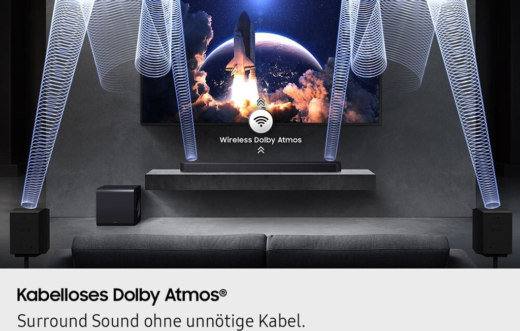 Samsung Q - series Q - Serie Soundbar HW - Q935GF 9.1.4 - Kanal Subwoofer & Rücklautsprecher (2025), 9.1.4 Kanäle, DTS Digital Surround, DTS:X, Dolby Atmos, Dolby Digital, Dolby TrueHD, Game Pro, Kabellos, Separat, Schwarz, Titan