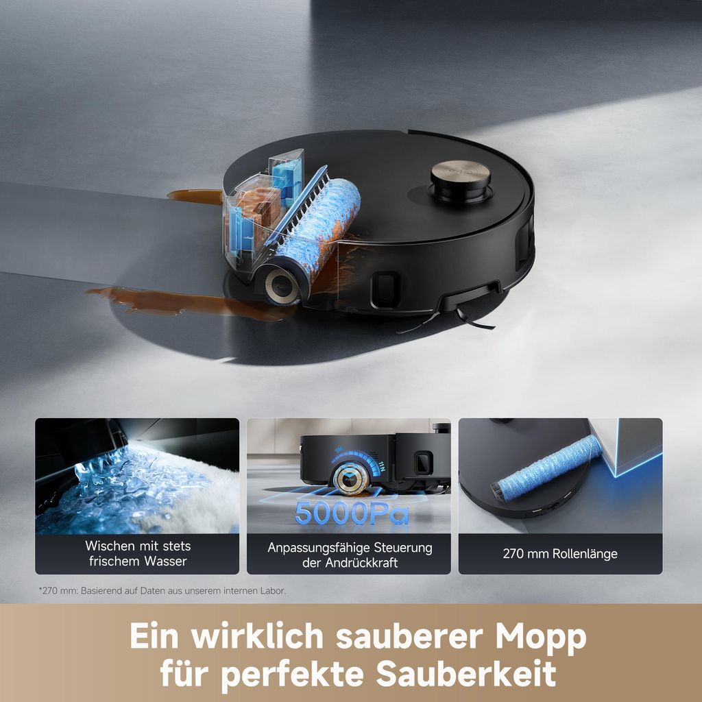 Dreame Aqua10 Roller Staubsauger Roboter mit Wischfunktion,30kPa Saugkraft,KI - Navigation,Heißwasserwaschen,Heißlufttrocknung,0 Tangle,Selbstreinigung