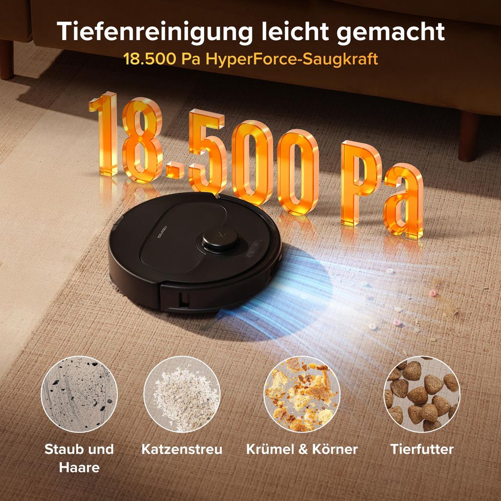 roborock Qrevo S Pro Set Staubsauger Roboter mit Wischfunktion, 18.500Pa(Upgrade von QV 35A), Anti - Tangle System, 75 °C Heißwasser - Moppwäsche, Schwarz