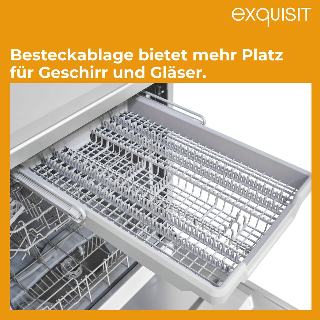 Exquisit PRO Geschirrspüler 60 cm, Unterbaufähig, EEK: C, 14 Maßgedecke, Automatische Türöffnung, Startzeitvorwahl, 11 Liter, GSP56314 - 030C silber