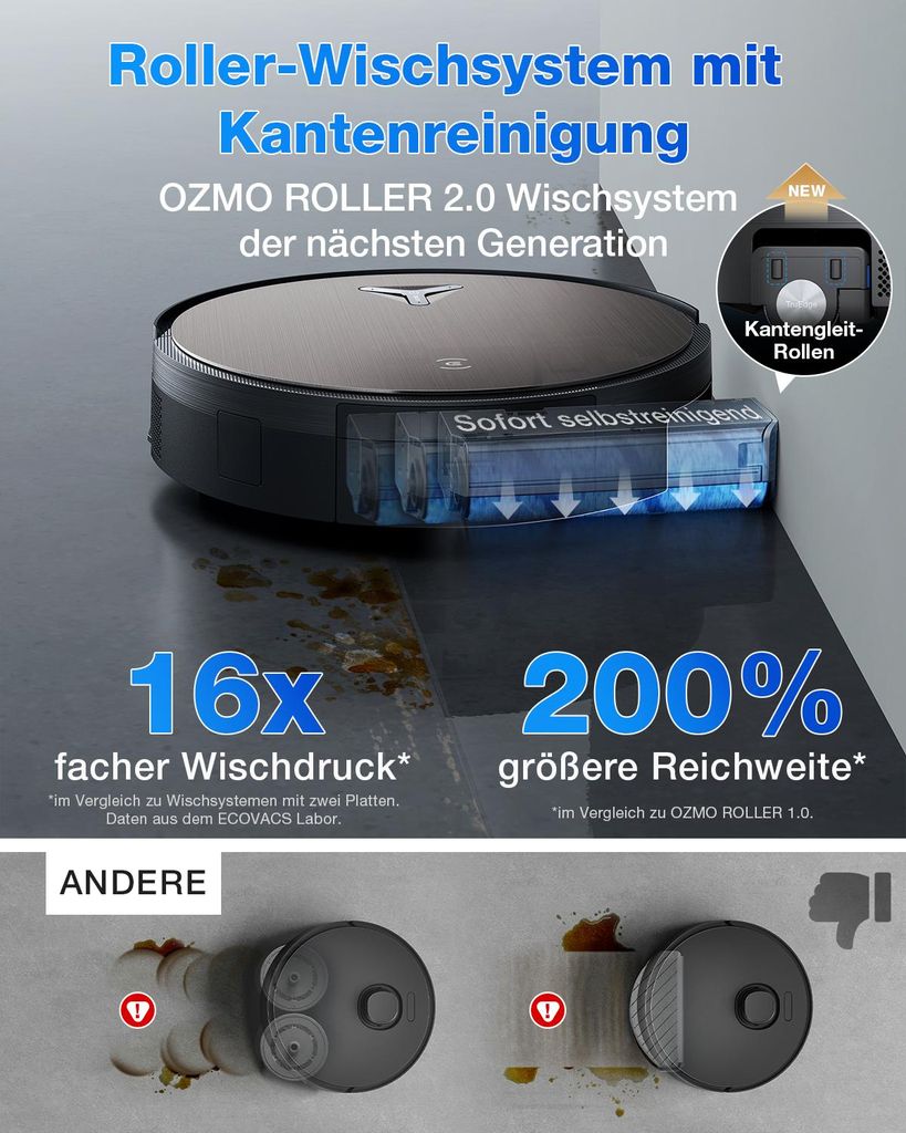 Ecovacs X11 PRO OMNI Staubsauger Roboter mit Wischfunktion, Blast + 19.500 Pa, ultraschnelles Akkuladen, OZMO Roller 2.0, Klettern max. 4 cm Höhe
