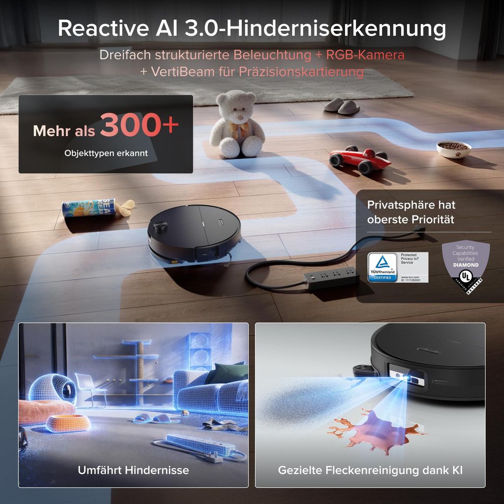 roborock Saros 20 Sonic Staubsauger Roboter, 36.000 Pa Saugroboter mit Wischfunktion, Dual Anti - Tangle System, 7,98cm Ultra - Slim Design (Schwarz)