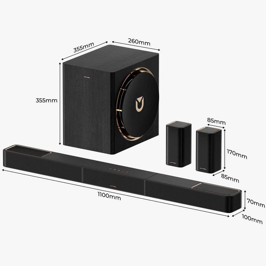 Ultimea Skywave Series 7.1.4ch Professionelles Kabelloses Surround Sound System für mit Dolby Atmos, kabellosem Subwoofer, 840W