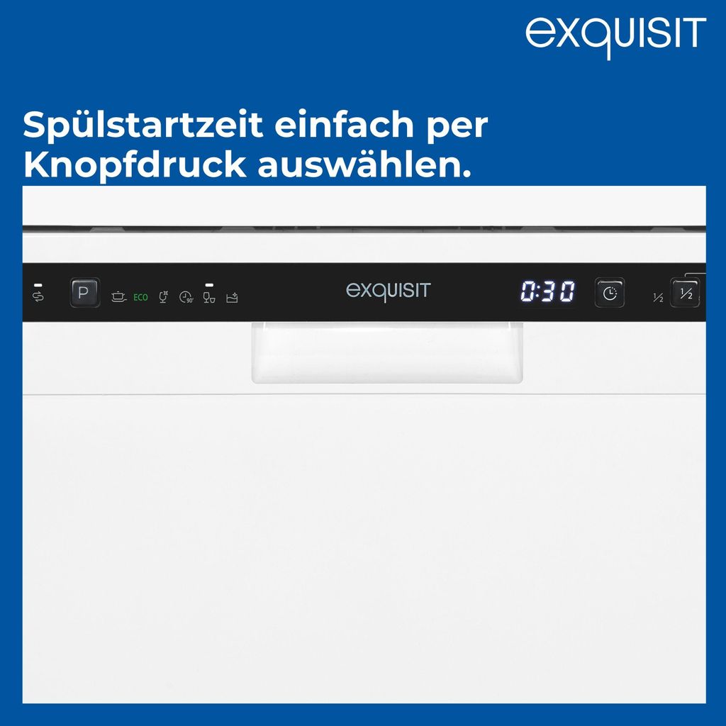Exquisit Geschirrspüler, 12 Maßgedecke, Stand - /Unterbaugerät, 6 Programme, LED - Anzeige, Auto Door Open, GSP6312 - 030D weiss