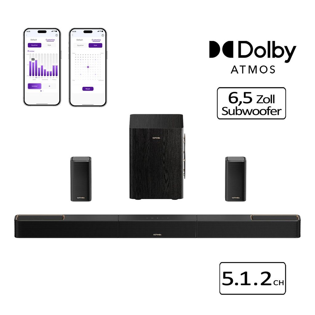 Ultimea Skywave Series 5.1.2 Kanal Dolby Atmos Soundbar, 530 - W Wireless - Surround - Sound - System, 4K - HDR - Pass - Through, HDMI eARC, Bluetooth 5.4