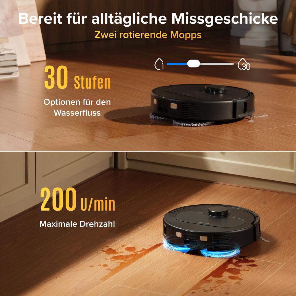 roborock Qrevo S Pro Staubsauger Roboter mit Wischfunktion, 18.500Pa(Upgrade von QV 35A), Anti - Tangle System, 75 °C Heißwasser - Moppwäsche, Schwarz