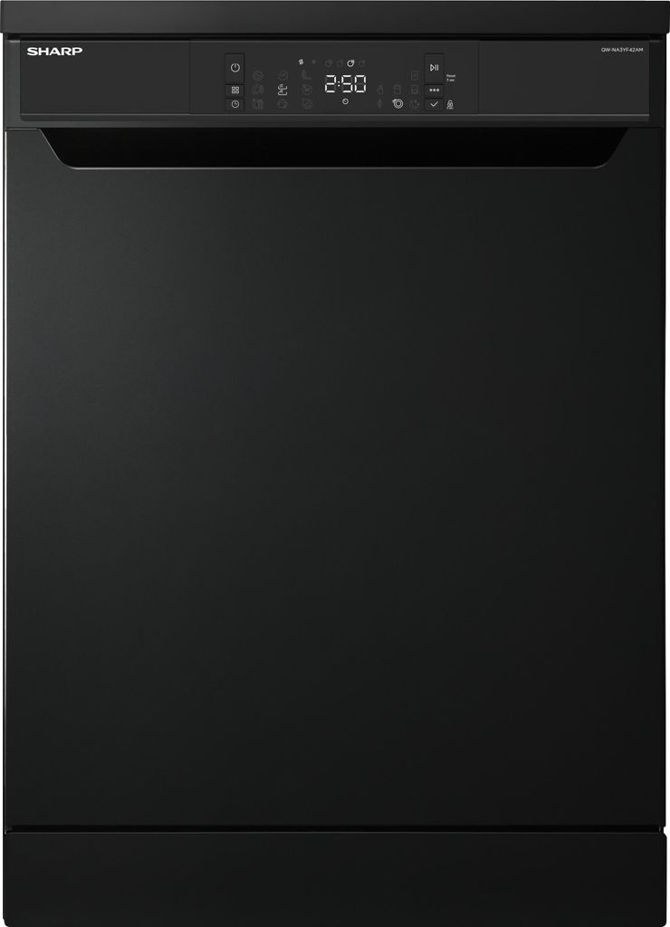 Sharp QW - NA3YF42AM - DE Freistehender Geschirrspüler mit Besteckschublade (60cm), (14 Gedecke, EEK A), (9 Programme, AquaStop), Mattschwarz