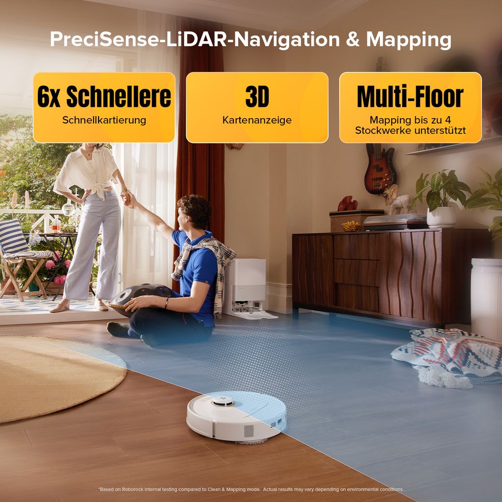 roborock Qrevo S5V Saugroboter mit Wischfunktion, 12.000Pa, Zero - Tangle System, Warmlufttrocknung, Multifunktions - Dockingstation (Weiß)