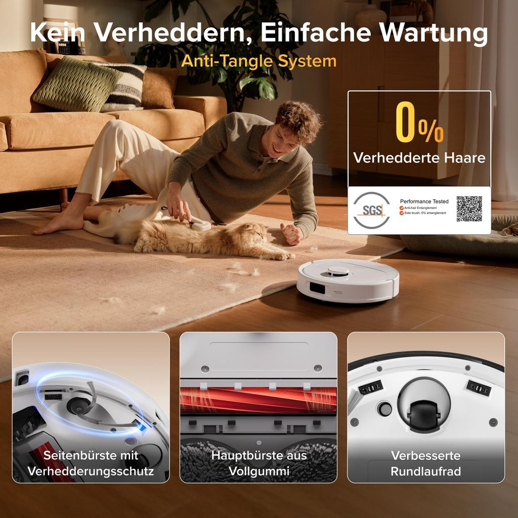 roborock Qrevo S Pro Staubsauger Roboter mit Wischfunktion, 18.500Pa(Upgrade von QV 35A), Anti - Tangle System, 75 °C Heißwasser - Moppwäsche, Weiß