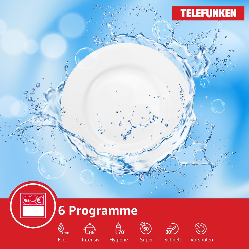 TELEFUNKEN Geschirrspüler 60 cm teilintegrierbar, Einbau Spülmaschine, 12 Maßgedecke, 6 Programme, AquaStop, GET6012DI