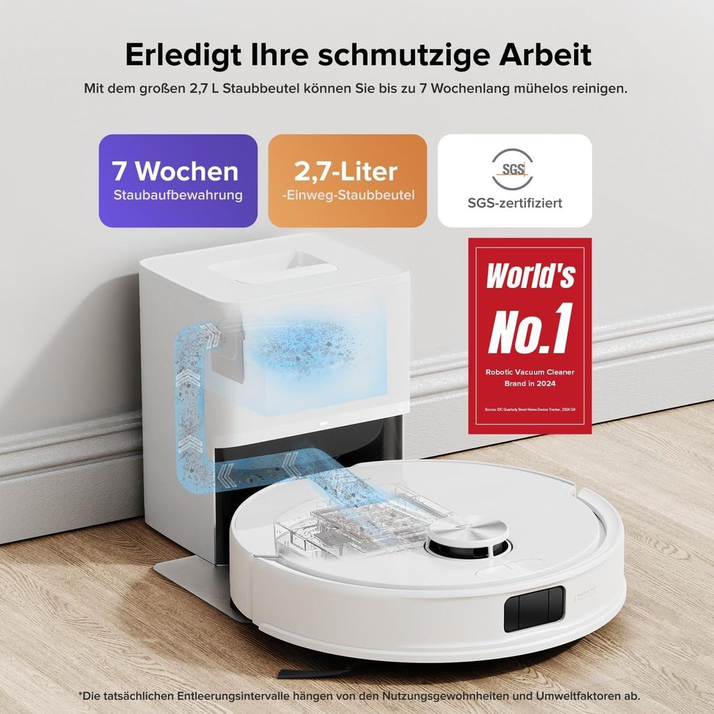 roborock Q10 S5+ Set Staubsauger Roboter, 10.000 Pa(Upgrade von S8 Plus), Dual Anti - Tangle System, Auto Lifting Mopping, Ideal für Tierhaare (Weiß)