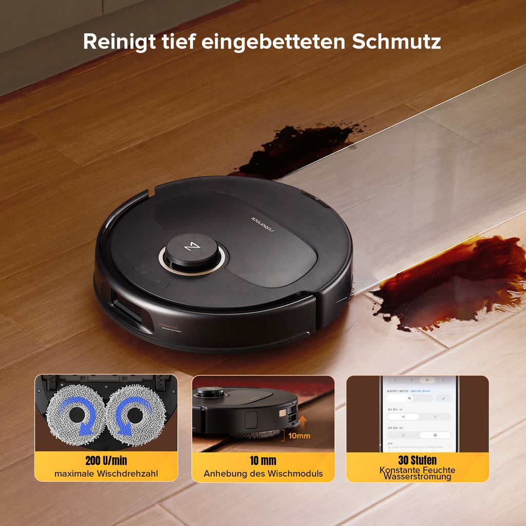 roborock Qrevo S5V Saugroboter mit Wischfunktion, 12.000Pa, Zero - Tangle System, Warmlufttrocknung, Multifunktions - Dockingstation (Schwarz)