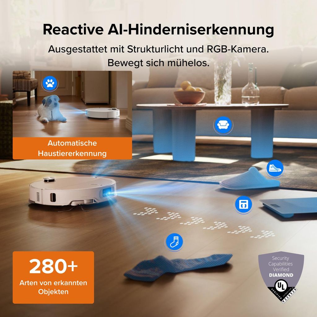 roborock Qrevo Edge 2 Staubsauger Roboter, 25.000 Pa Saugroboter mit Wischfunktion, Wischmopp - Hebefunktion, 80 °C Moppwäsche mit heißem Wasser, Weiß