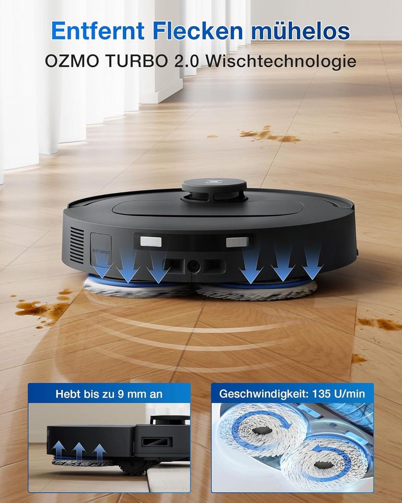 Ecovacs DEEBOT T30e Omni Staubsauger Roboter mit Wischfunktion, 25.000 Pa, ZeroTangle 3.0 Anti - Verheddern, 75°C Moppwäsche, Saugroboter, Schwarz