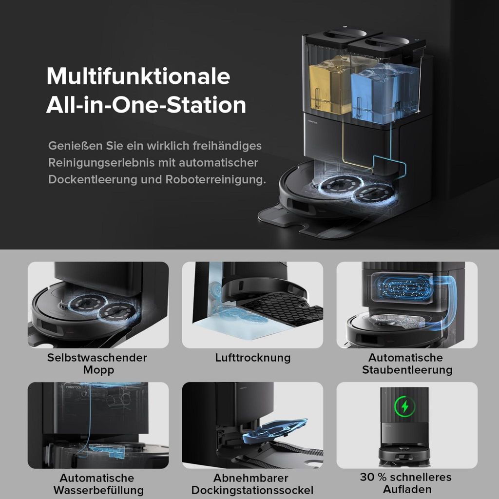 roborock QV 35A Staubsauger Roboter mit Wischfunktion&Hebarem Wischmopp 8.000pa (Upgrade von Qrevo/Qrevo Plus),Anti - Verfilzungsbürste, All - in - One Dock