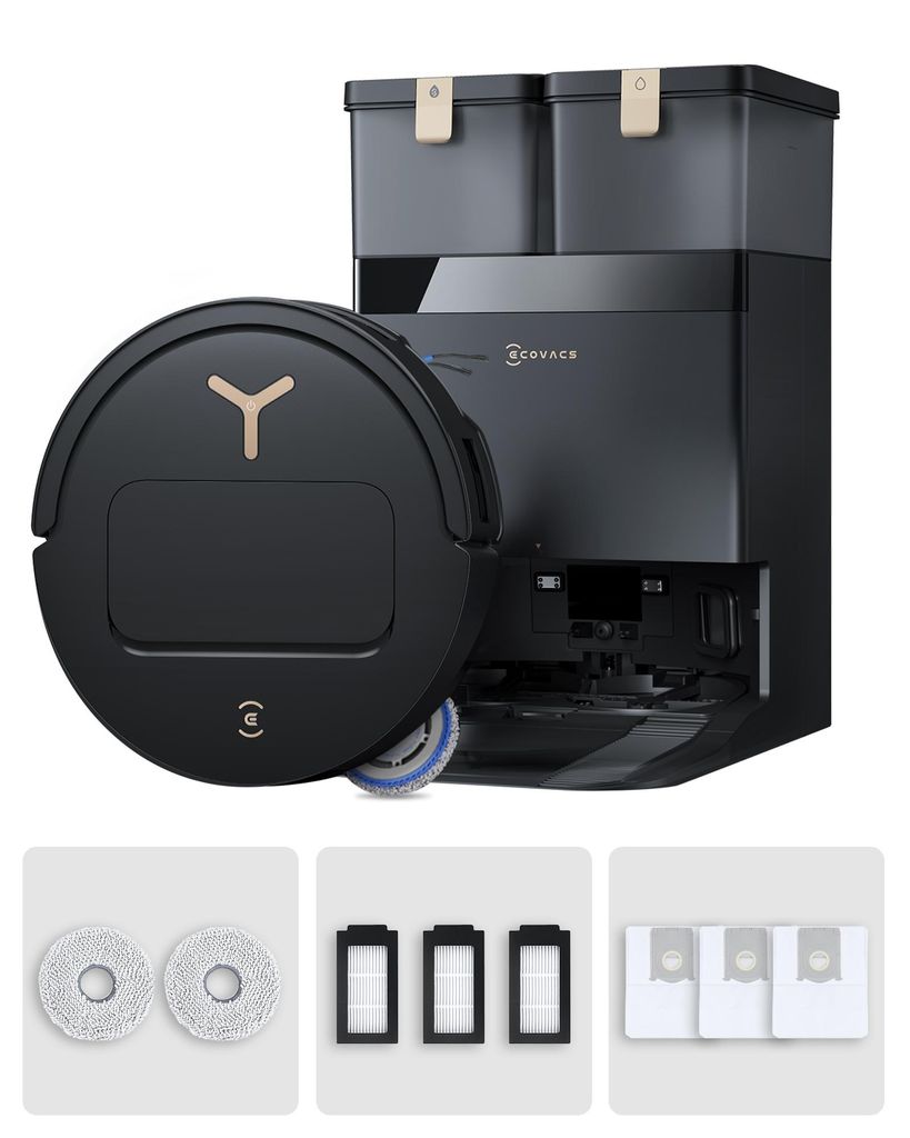 Ecovacs DEEBOT T50 PRO Omni Gen3 Care kit Staubsauger Roboter mit Wischfunktion (Enthält 2 zusätzliche Wischpads, 3 Filter und 3 Staubbeutel) Schwarz